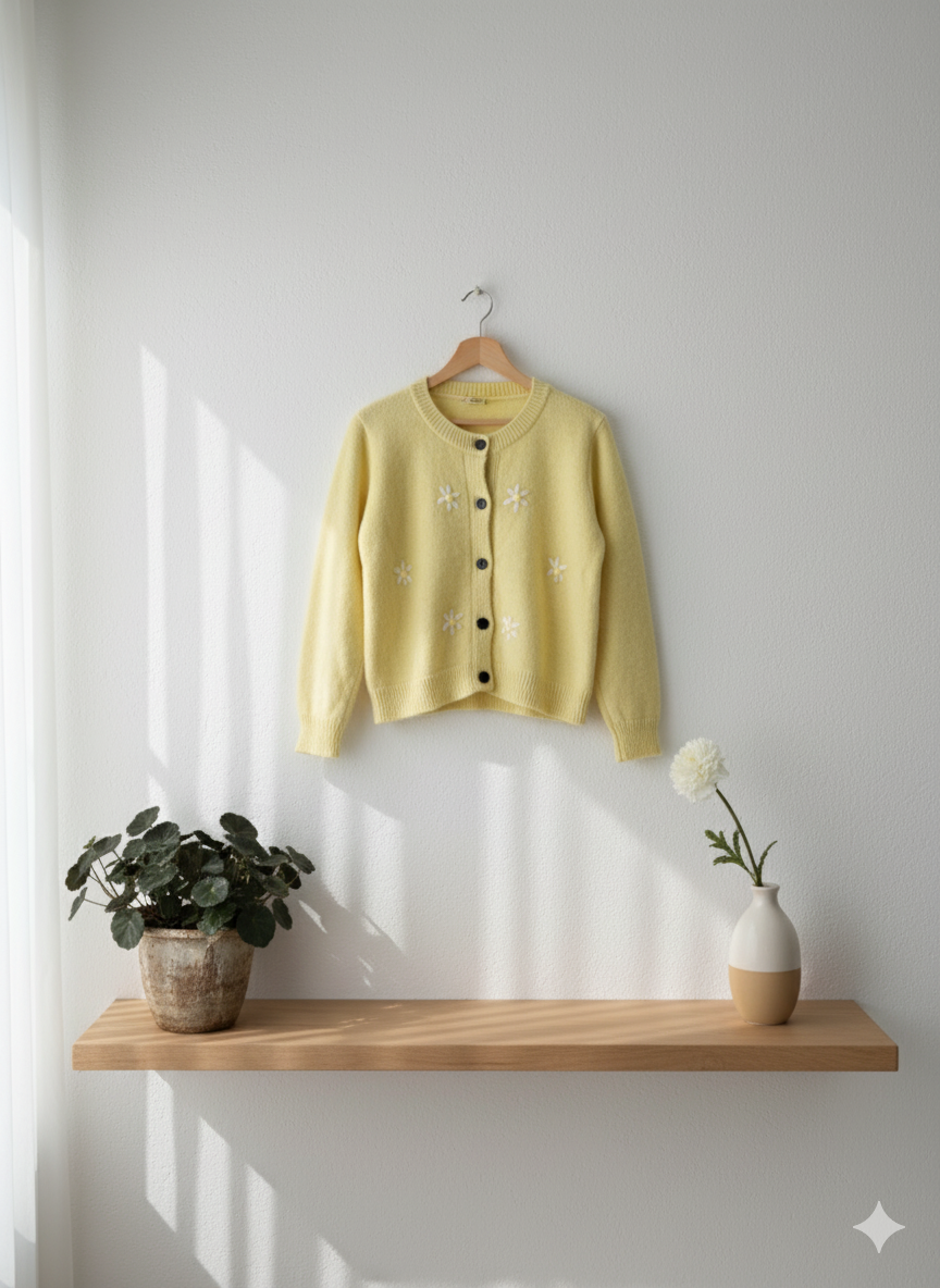 Floral Embroidered Cardigan - Yellow