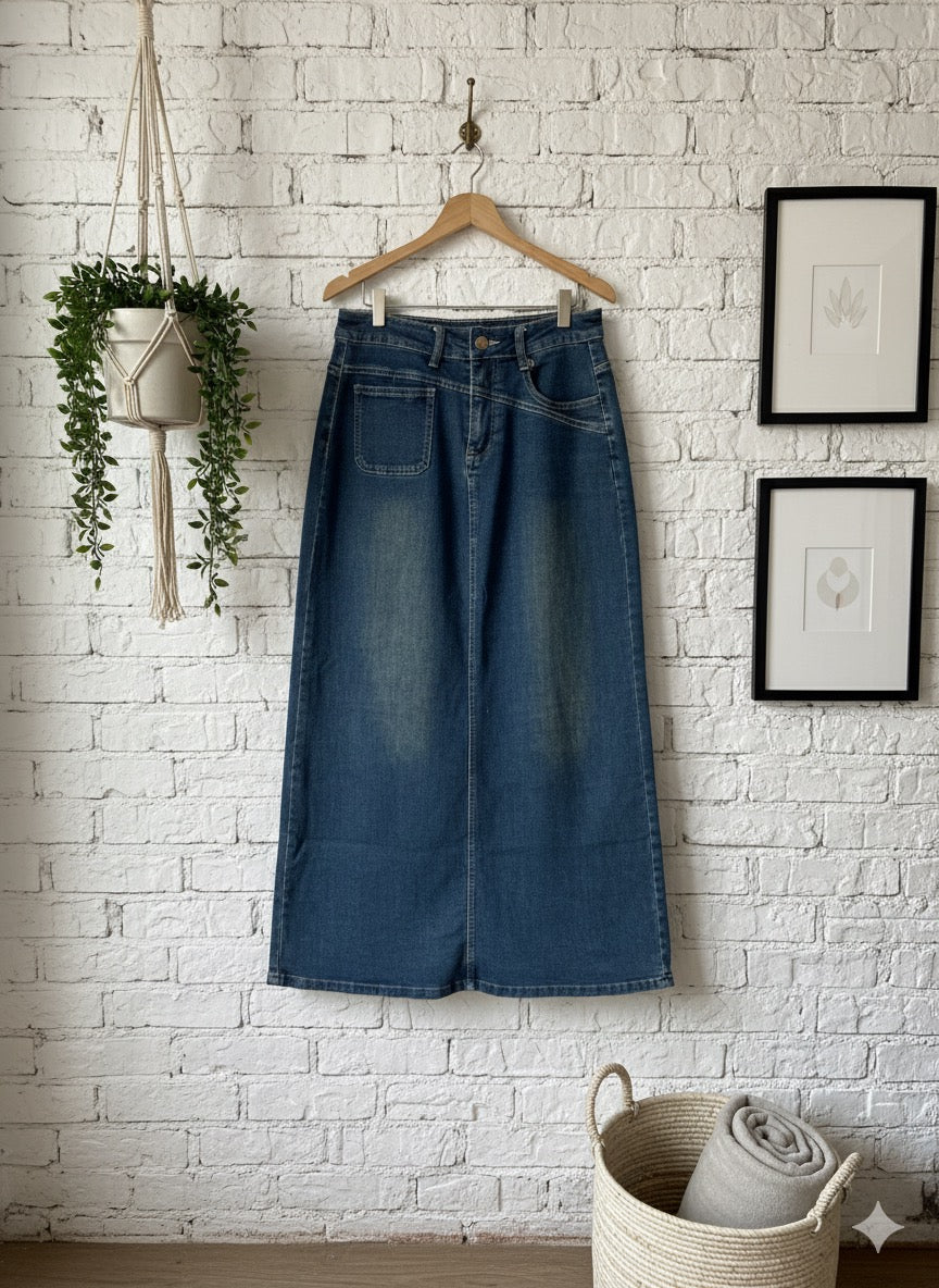 Column Denim Skirt