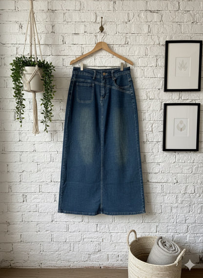 Column Denim Skirt