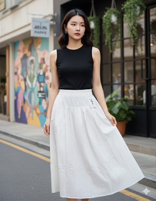 White Flared Skirt With Pleats