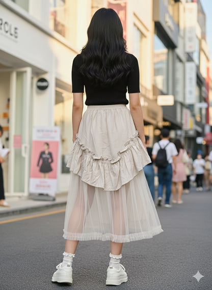 Off-White Ruffle Mesh Skirt