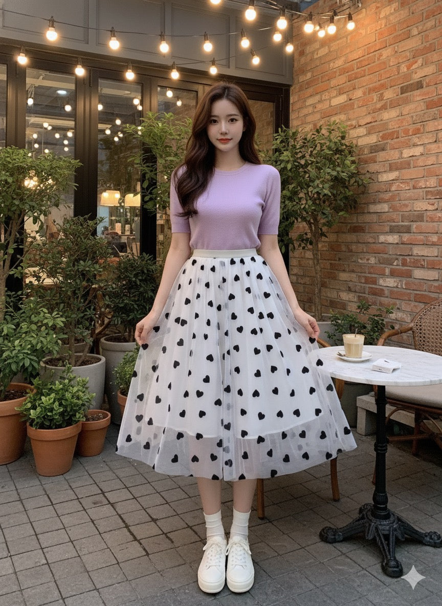 Off White Heart Print Skirt