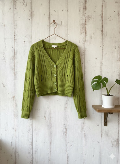 Distressed Cropped Top - Green