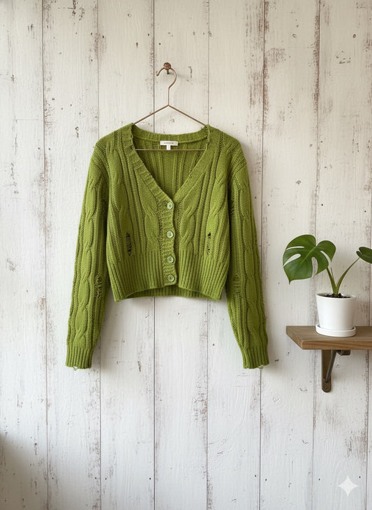 Distressed Cropped Top - Green