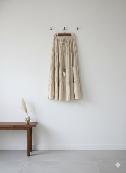 Drawstring Tiered Skirt - Cream
