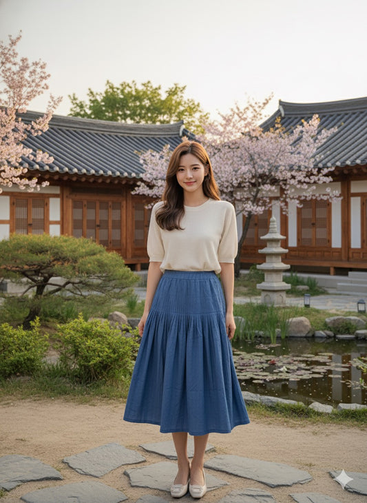 Classic Pleat Denim Skirt - Light