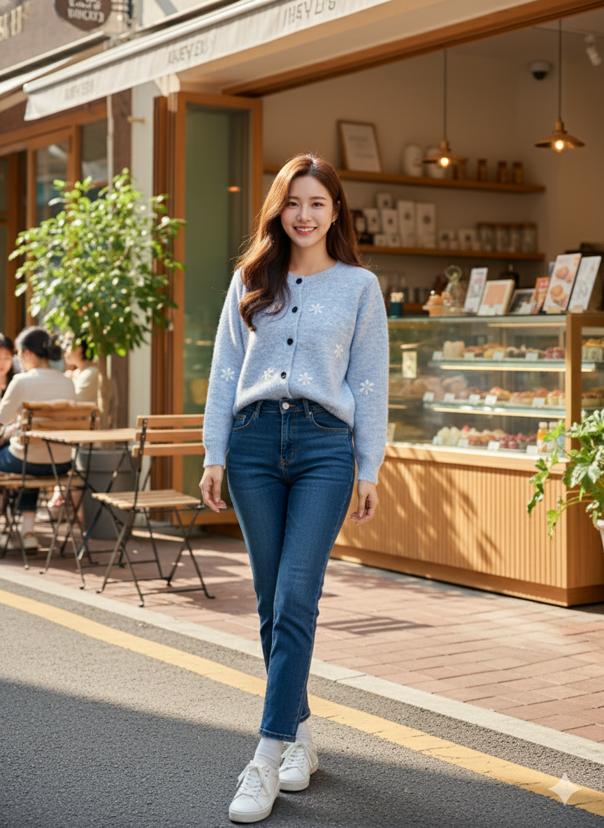 Floral Embroidered Cardigan - Blue