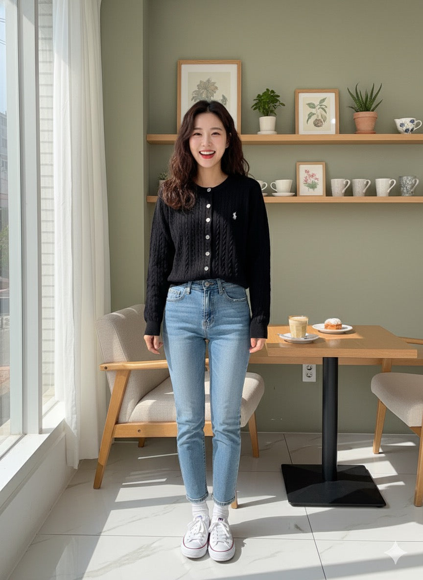 Polo-Knit Cardigan - Black