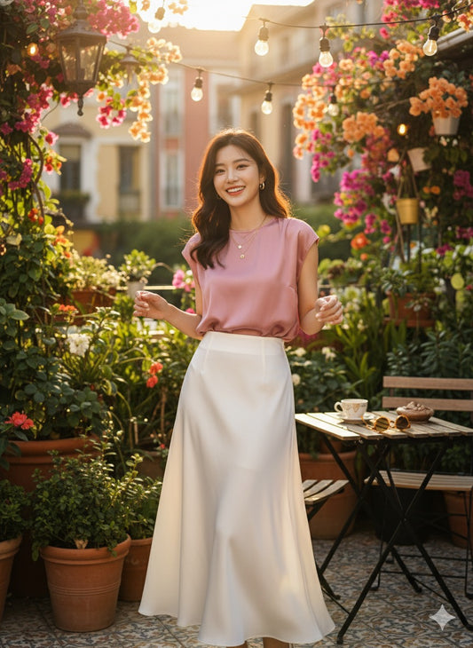 Glow Satin Skirt - White