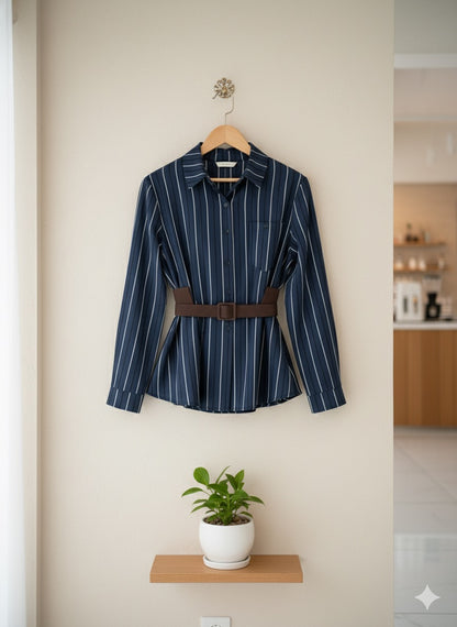 Flounce Stripe Shirt - Blue