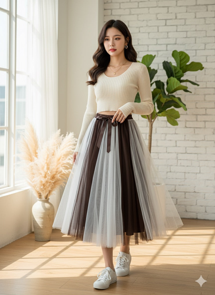 Brown Layered Tulle Skirt