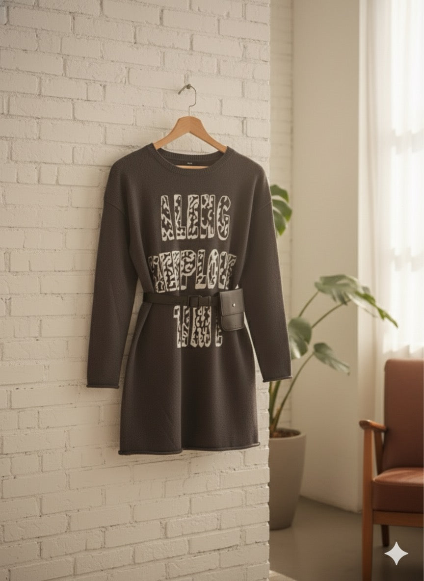 Graphic Tunic Dress - Ash