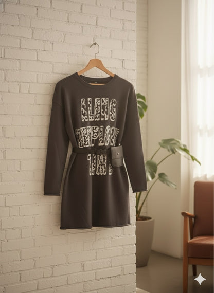 Graphic Tunic Dress - Ash