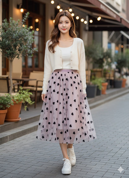 Pink Heart Print Skirt