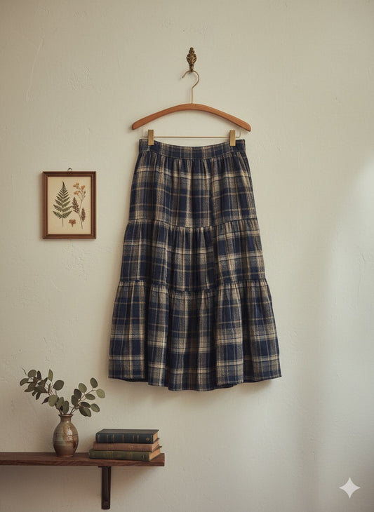 Flannel Tiered Skirt - Blue
