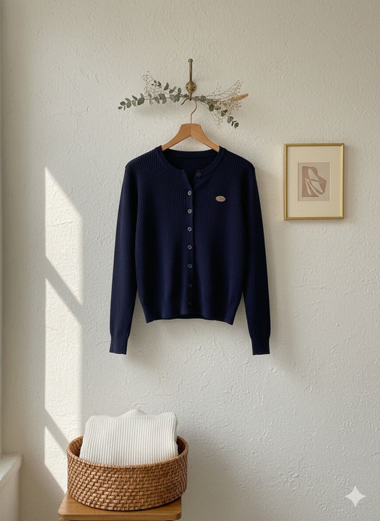 Knitted Rib Top - Navy Blue