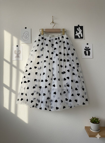 Off White Heart Print Skirt