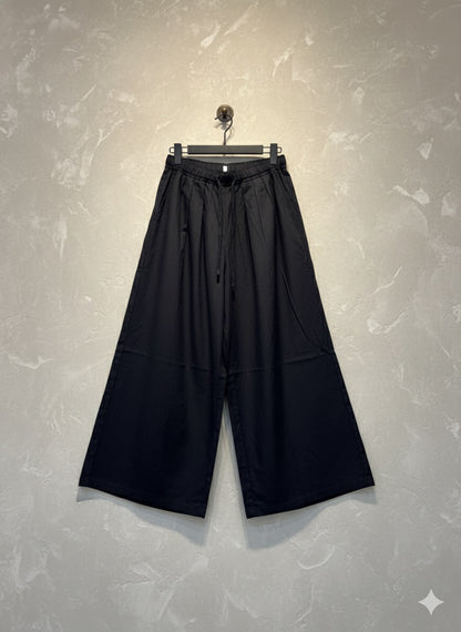 Jet-Black Linen-Blend Culottes