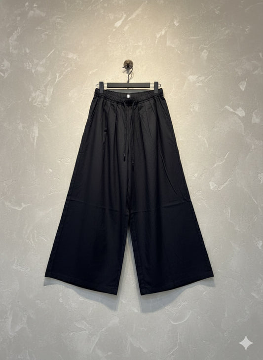 Jet-Black Linen-Blend Culottes