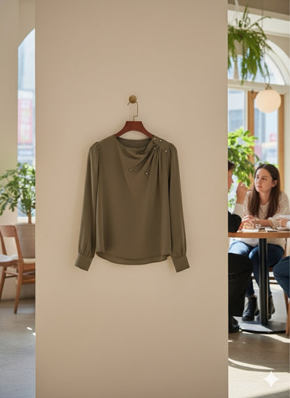Draped Blouse - Olive Green