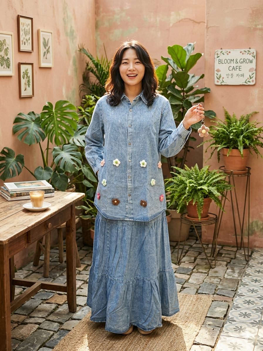 Floral Charm Denim Dress - Light