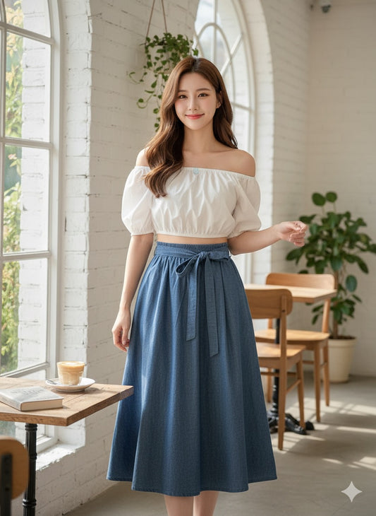Dark Denim Tie-Waist Skirt