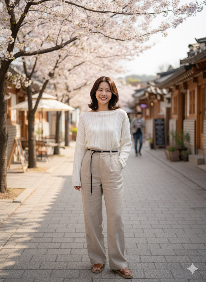 One-Shoulder Knit With Belt - White