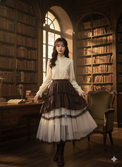 Brown Ruffle Mesh Skirt