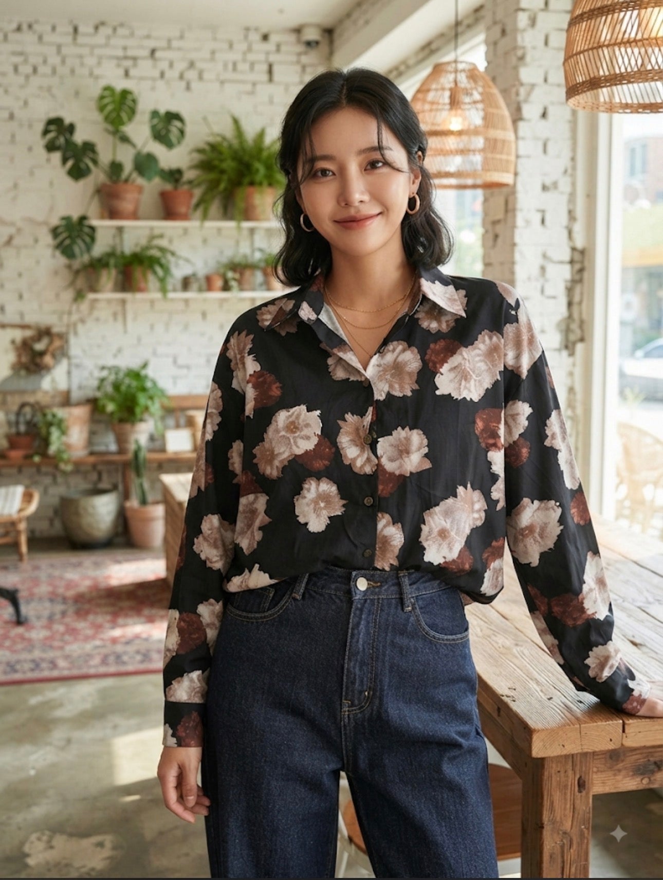 Blossom Print Oversized Shirt