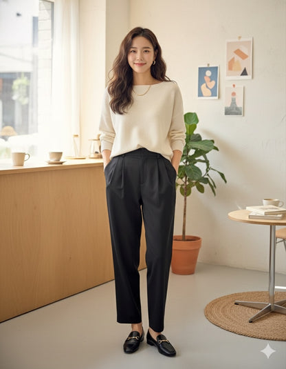 Black High-Waisted Pleated Trousers