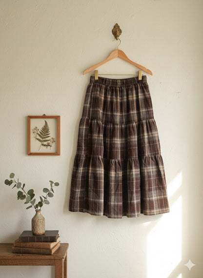 Flannel Tiered Skirt - Brown