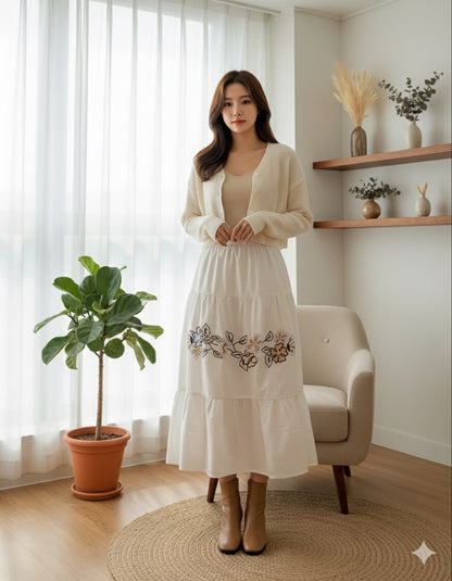 White Floral Whisper Lace Skirt