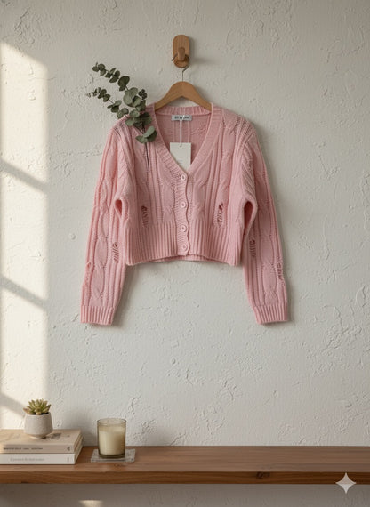 Distressed Cropped Top - Pink