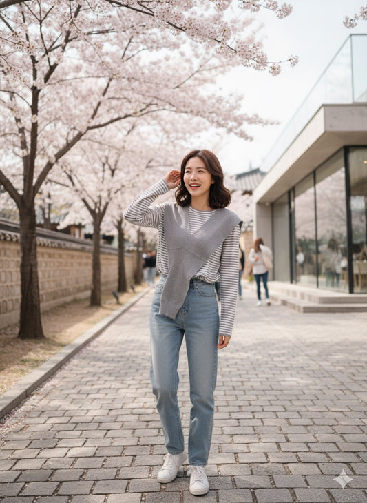 Crossover Stripped Top - Grey