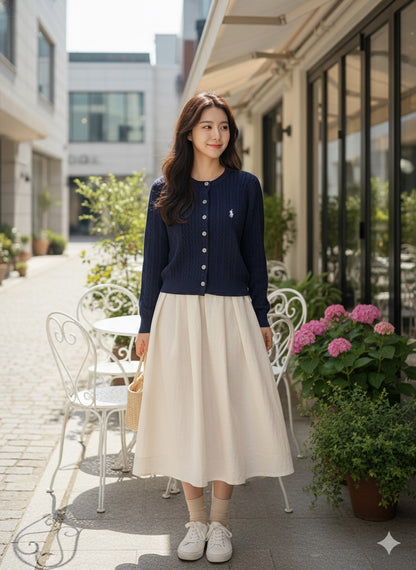 Polo-Knit Cardigan - Navy Blue