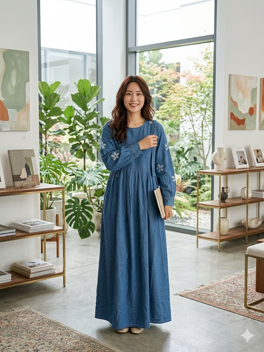 Tie Strap Denim Gown - Light