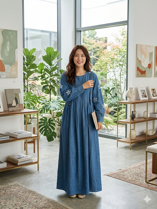 Tie Strap Denim Gown - Light