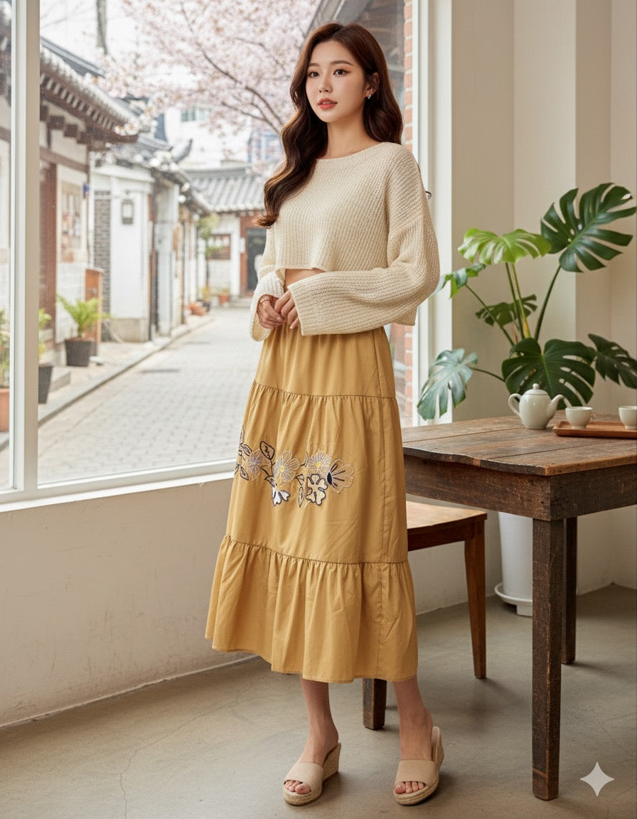 Beige Floral Whisper Lace Skirt