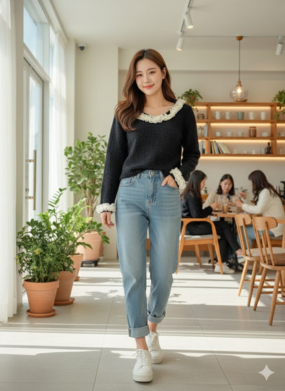 Pearl Accent Sweater - Black