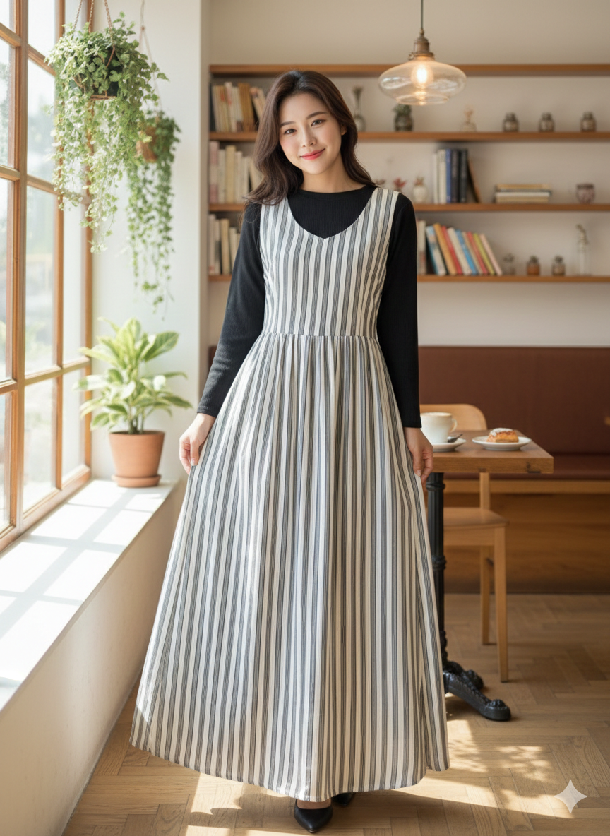 Pure Poise Dress - Ash Stripes