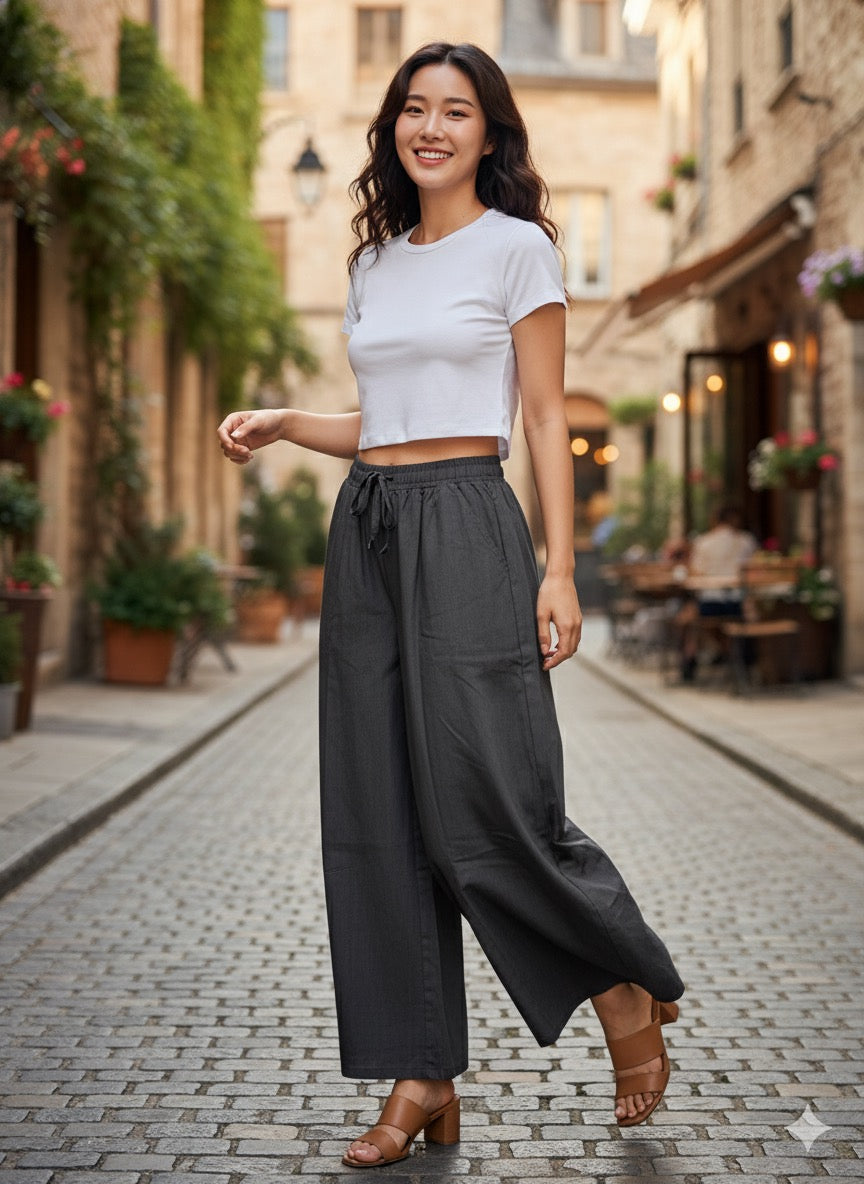 Off-Black Linen-Blend Culottes
