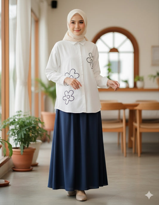 White Oversized Embroidered Modesty Shirt