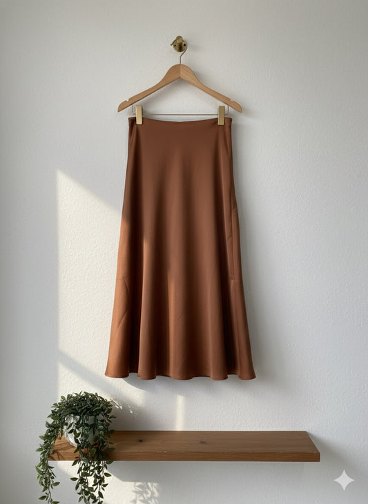 Glow Satin Skirt- Brown