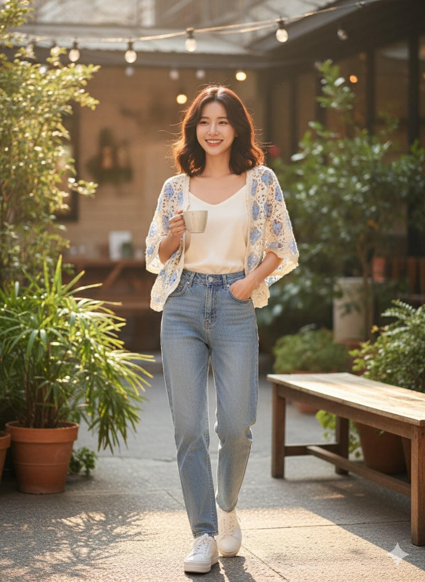 Crochet Motif Shrug - Blue