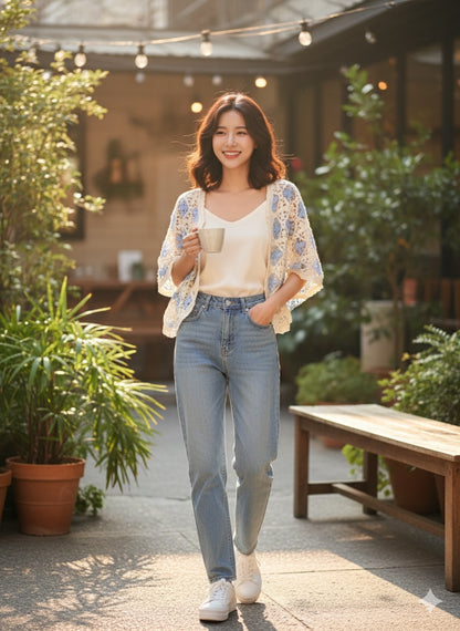 Crochet Motif Shrug - Blue