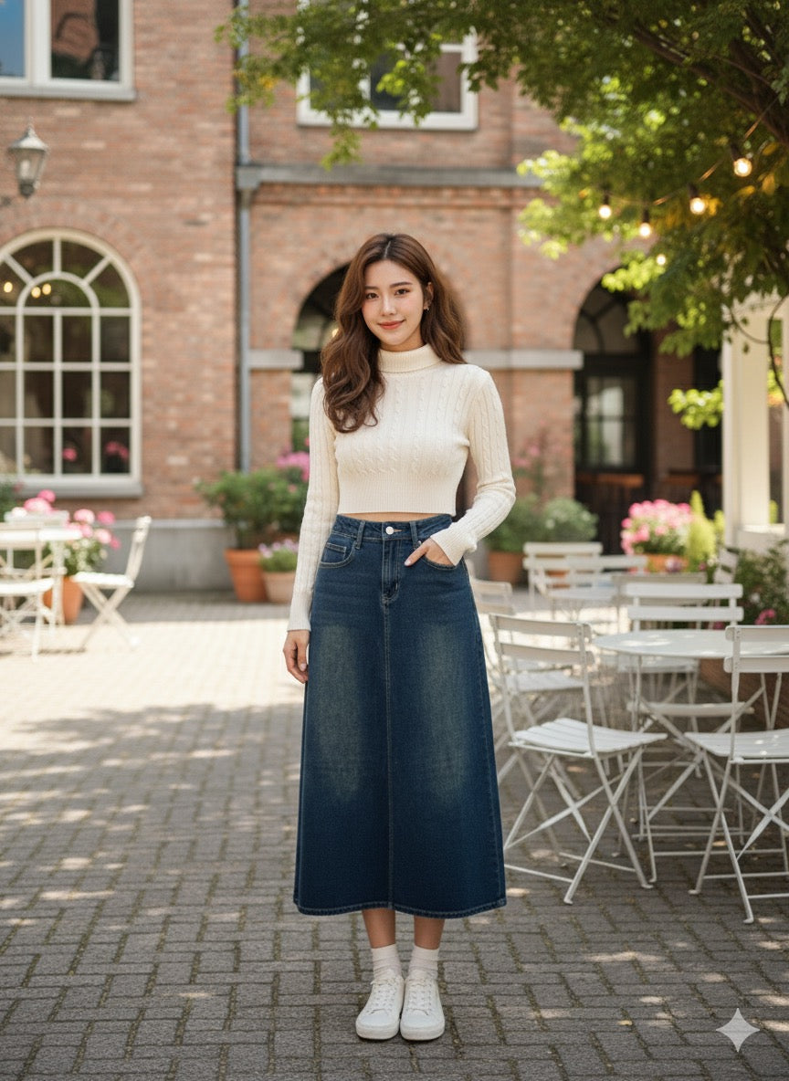Column Denim Skirt