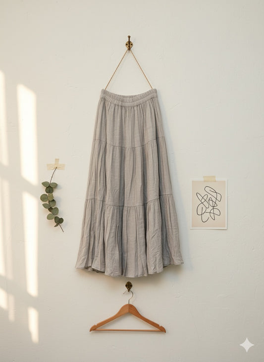 Off White Boho Tiered Long Skirt