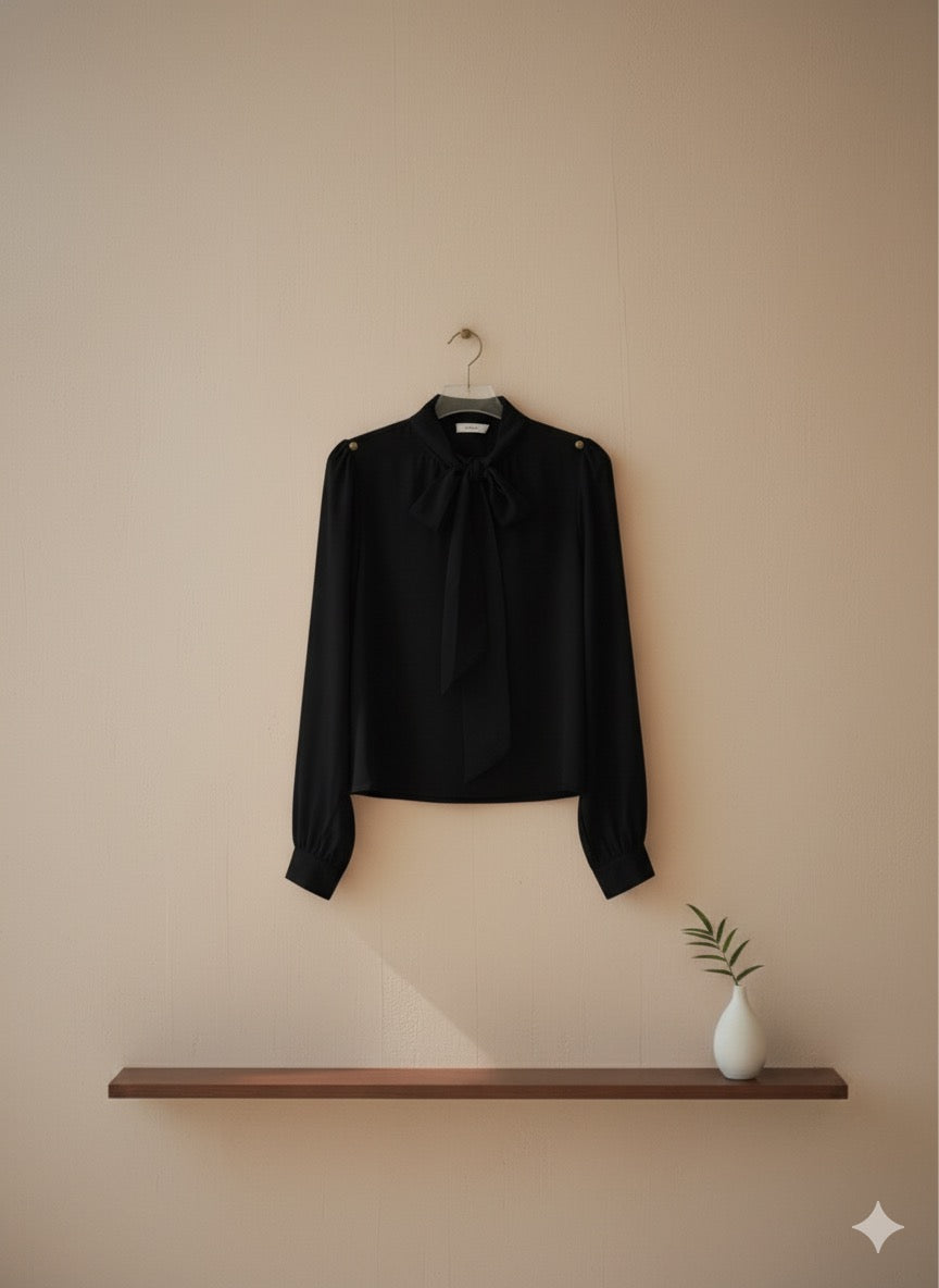 Pussy Bow Blouse - Black