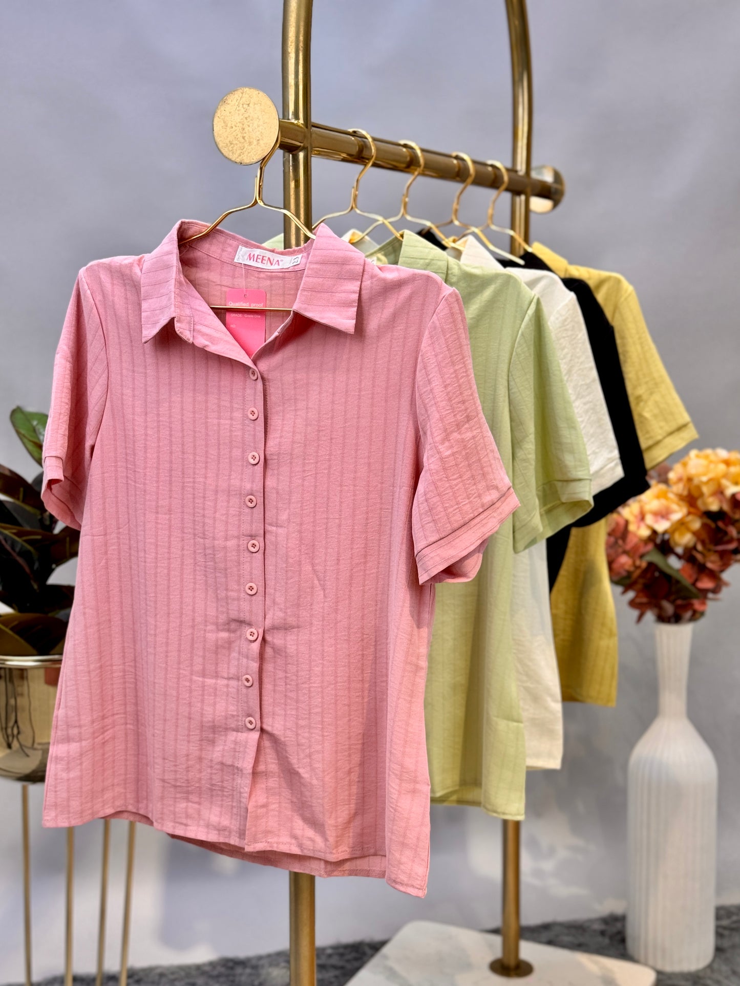 Vertical Rib Textured Collared Shirt