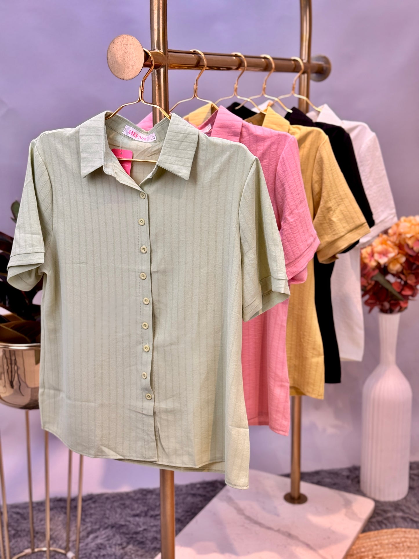 Vertical Rib Textured Collared Shirt